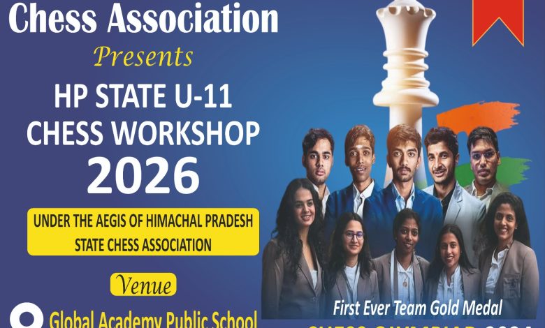 HP State U-11 Chess Workshop 2026 पोस्टर, Global Academy Public School पांवटा साहिब में आयोजित शतरंज कार्यशाला, Distt Sirmour Chess Association