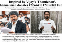 Chennai resident Arun Loganathan poses with a letter after donating ₹22,674 to the Tamil Nadu CM Relief Fund, inspired by a scene from Vijay’s film Thamizhan.