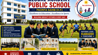 Global Academy Public School Paonta Sahib campus with spacious playground, well-ventilated classrooms, martial arts training, and national-level kabaddi coaching facilities.