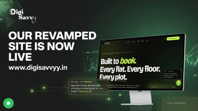 DIGI SAVVY website launch announcement showcasing its revamped real estate marketing platform with AI assistant, lead generation tools, and digital growth solutions for builders and developers.