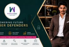 WingCode Partner promotional banner showcasing cybersecurity education, ethical hacking training, OSINT intelligence, cybercrime investigation, and internship opportunities for students in India.