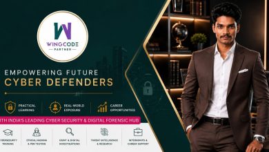 WingCode Partner promotional banner showcasing cybersecurity education, ethical hacking training, OSINT intelligence, cybercrime investigation, and internship opportunities for students in India.
