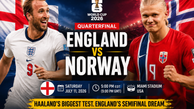 England vs Norway FIFA World Cup 2026 quarterfinal feature image showing Harry Kane and Erling Haaland ahead of the high-stakes knockout match.