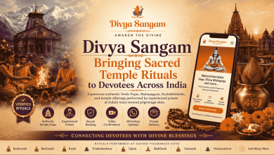 Divya Sangam online temple ritual booking platform homepage featuring sacred Vedic puja services