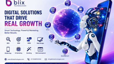 Blix Technologies digital marketing services featuring AI marketing, SEO, SEM, SMM, web design, web development, and mobile app solutions.