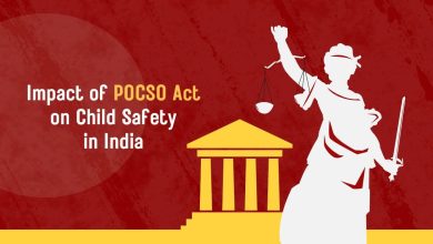 Impact of the POCSO Act on child safety in India featuring Lady Justice and a courthouse illustration symbolizing legal protection for children.
