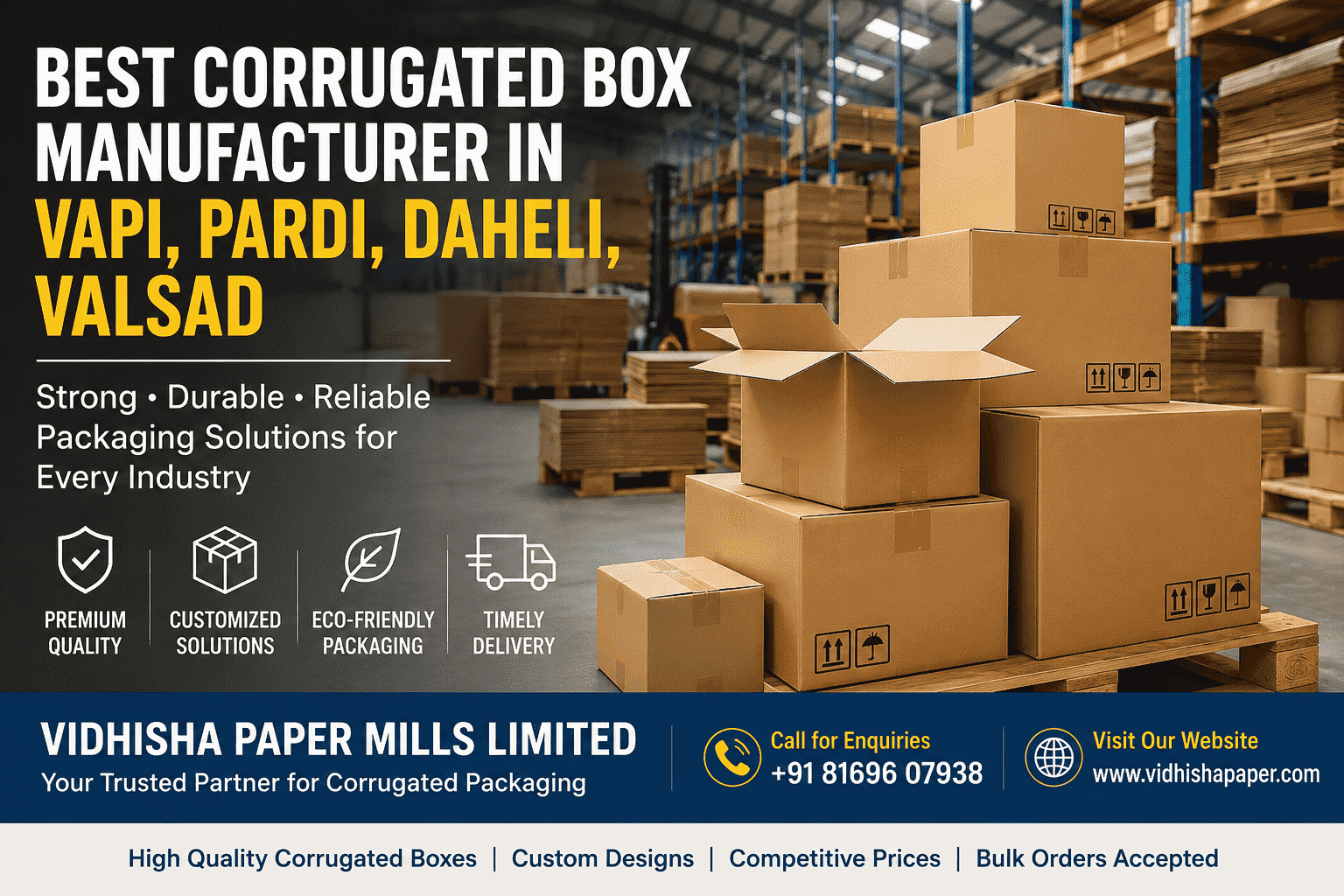 Best corrugated box manufacturer in Vapi Pardi Daheli Valsad – Vidhisha Paper Mills Limited