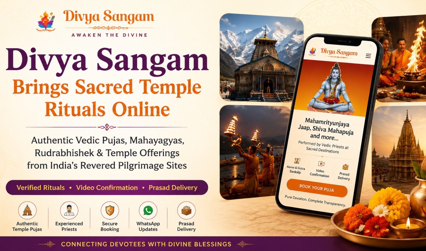 Divya Sangam online puja services offering sacred temple rituals, Chadhava and spiritual products across India.