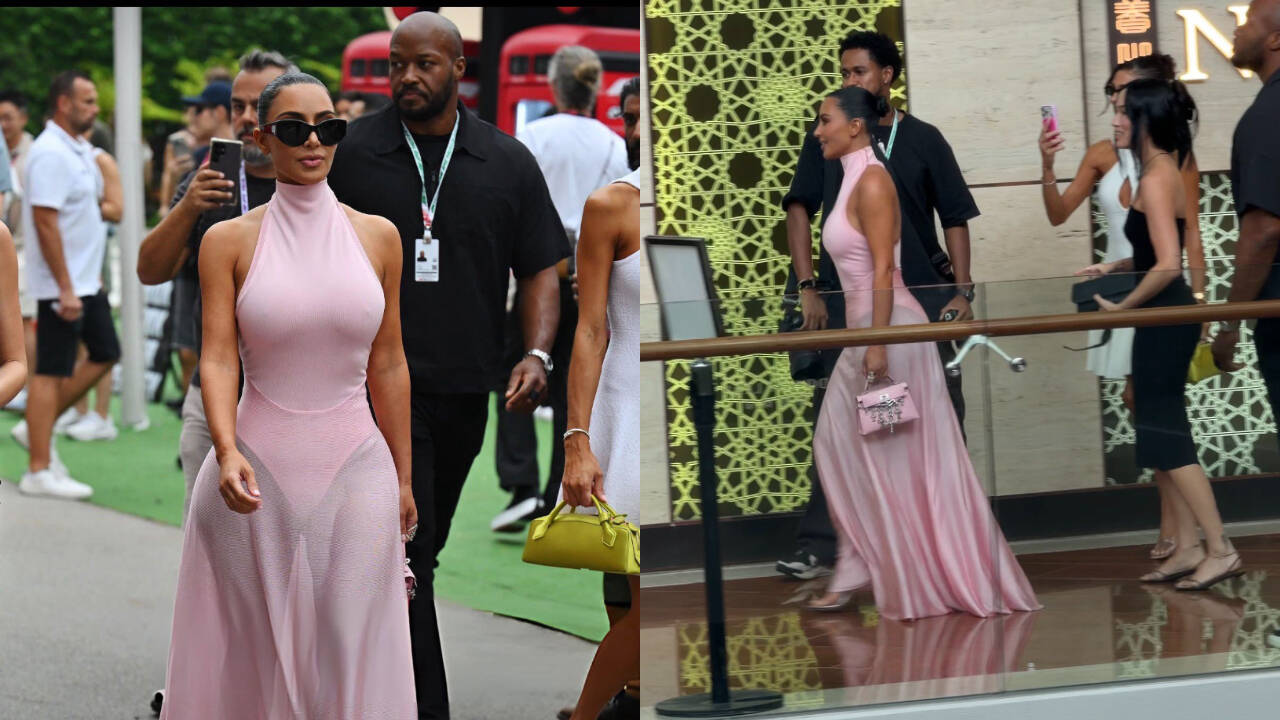 Amid Pregnancy Rumours, Kim Kardashian Wears Baby Pink to Support Lewis Hamilton at Singapore GP