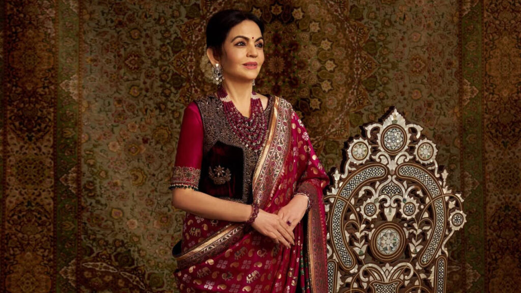 Nita Ambani Celebrates Navratri in Regal Swadesh Ashavali Silk Saree